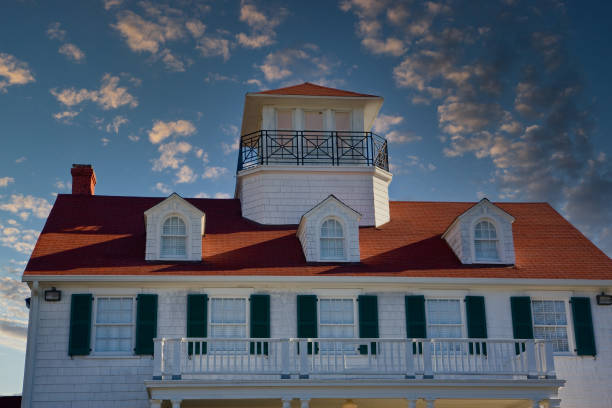 istock Widows Walk on Red Roof at Dusk 1205026922