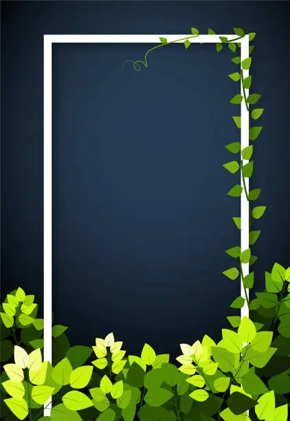 Vector illustration of Creative layout, green leaves with white frame