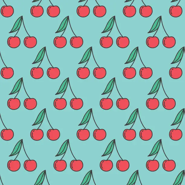 Vector illustration of Fruit Icon Seamless Pattern, Cherries