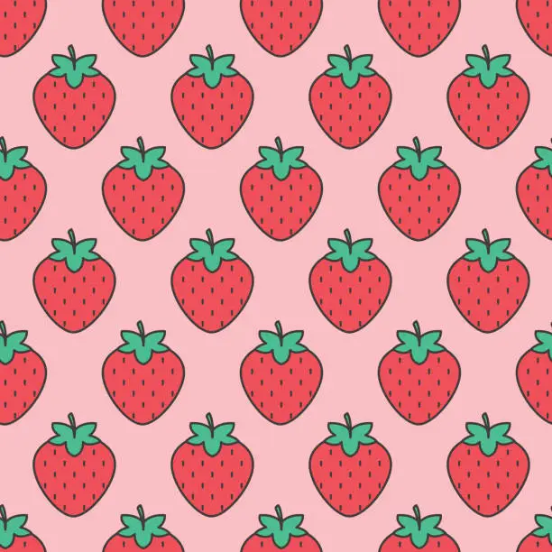 Vector illustration of Fruit Icon Seamless Pattern, Strawberry
