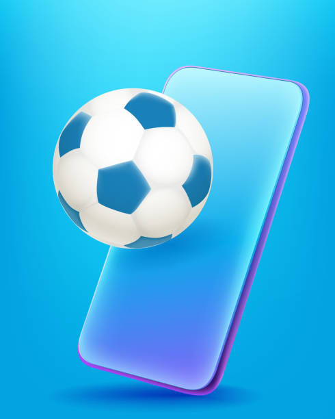 サッカーボールを持つ現代のスマートフォン。3dコミックスタイル編集可能ベクターイラスト - mobile phone soccer symbol internet点のイラスト素材／クリップアート素材／マンガ素材／アイコン素材