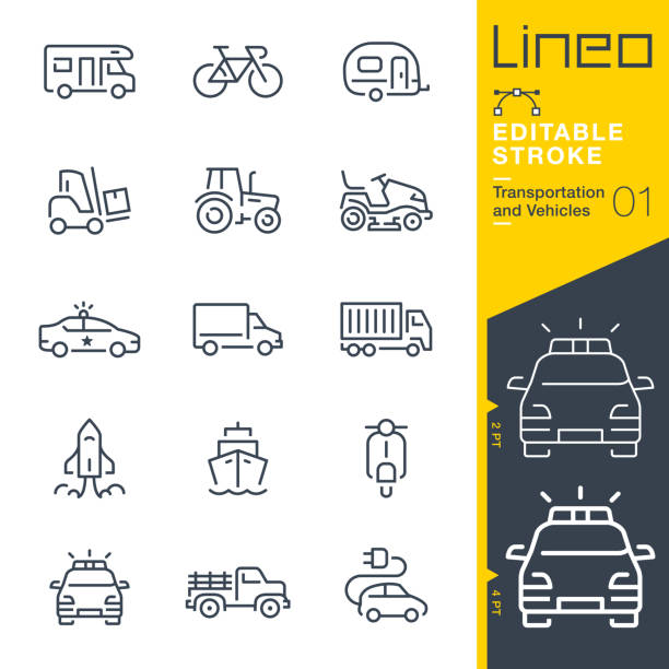 ilustrações, clipart, desenhos animados e ícones de lineo stroke editável - ícones de contorno de transporte e veículos - rv