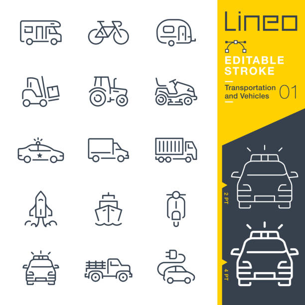 Lineo Editable Stroke - Transportation and Vehicles outline icons Vector icons - Adjust stroke weight - Expand to any size - Change to any colour car truck icons stock illustrations