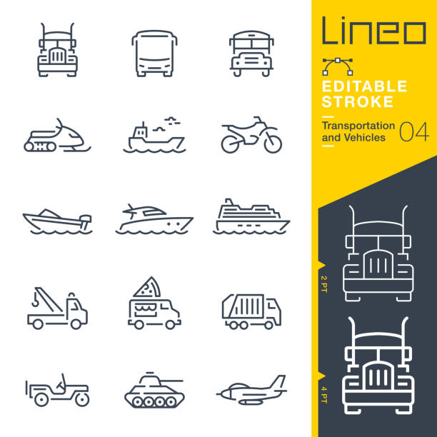 lineo editable stroke - transport- und fahrzeugumrisssymbole - tanker car stock-grafiken, -clipart, -cartoons und -symbole