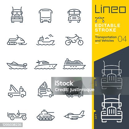 istock Lineo Editable Stroke - Transportation and Vehicles outline icons 1205038235