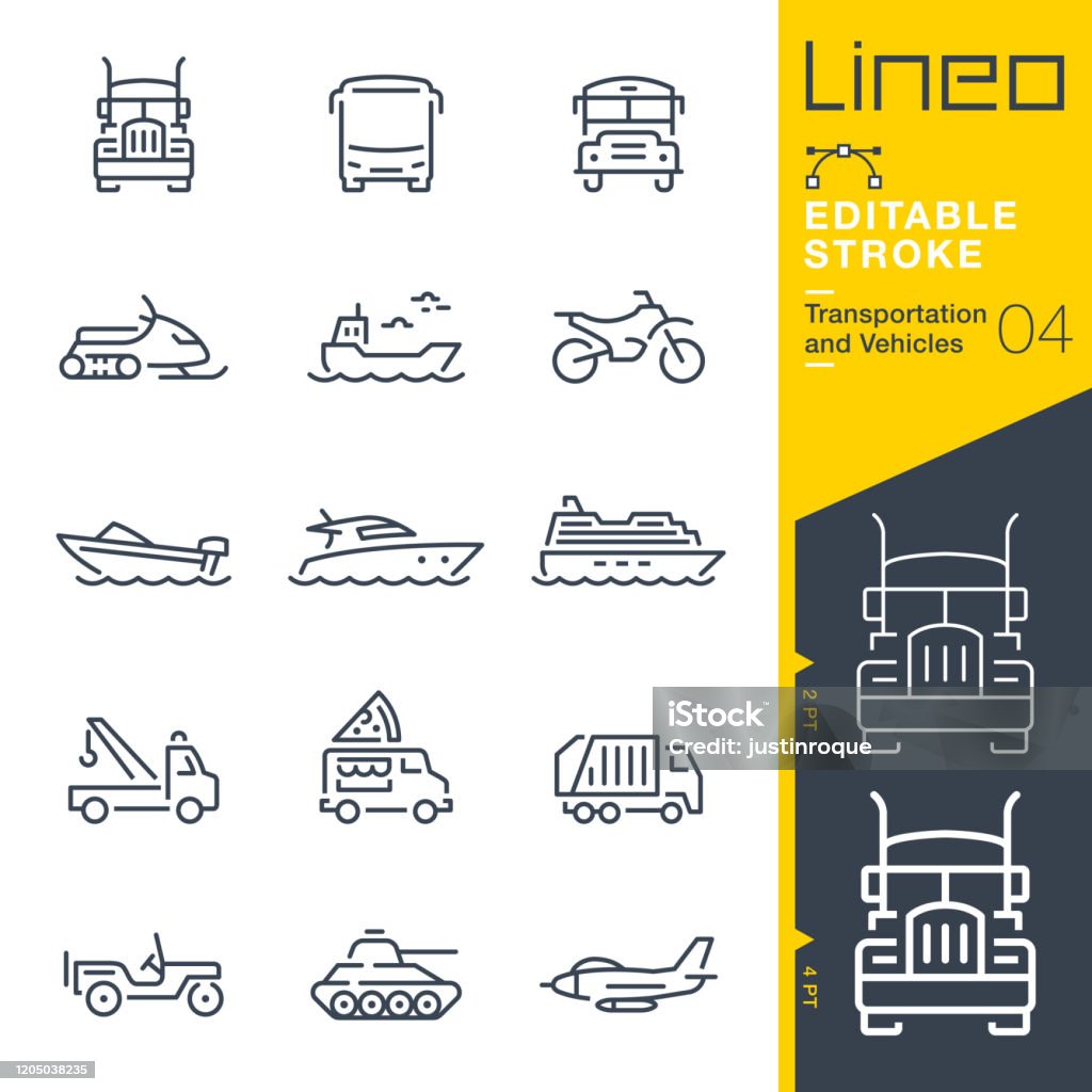 Lineo Editable Stroke - Transportation and Vehicles outline icons Vector icons - Adjust stroke weight - Expand to any size - Change to any colour Icon stock vector