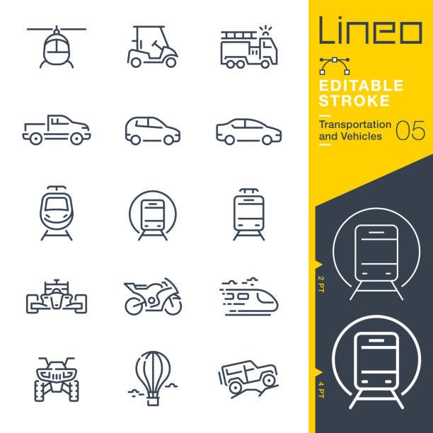 lineo editable stroke - ikony konspektu transportu i pojazdów - train stock illustrations