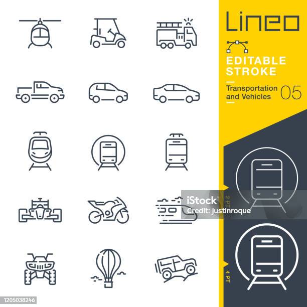Lineo Editable Stroke Transportation And Vehicles Outline Icons Stock Illustration - Download Image Now