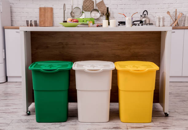 istock Recycle bins in the kitchen. Household waste sorting. 1205038740