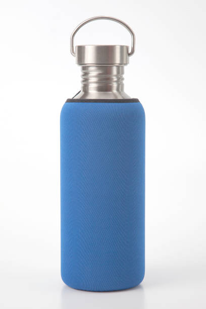 istock metal steel water flasks on white background. metal drinking utensils 1205038983