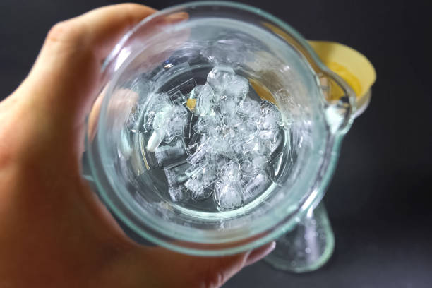 Ice in a glass, look in glass with ice.