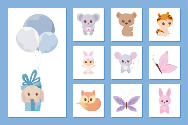 ilustrações de stock, clip art, desenhos animados e ícones de baby shower cartoons icon set vector design - koala animal love cute