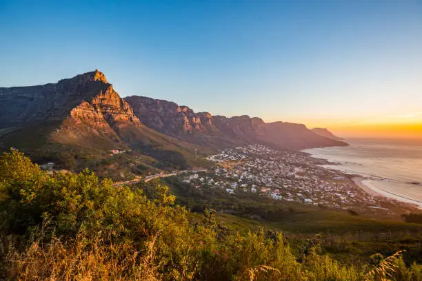 Beautiful sunset view from the lionshead mountain in south africa during a hike of this amazing mountain in Cape Town.