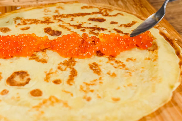 Pancakes with red caviar. red caviar