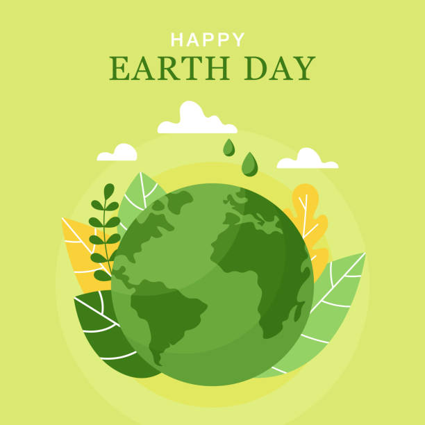Happy Earth Day, 22 April. Vector World map vector illustration. Concept of the Earth day. Planet, leaves and clouds in flat style. Happy Earth Day, 22 April. Vector World map vector illustration. Concept of the Earth day. Planet, leaves and clouds in flat style. earthday stock illustrations