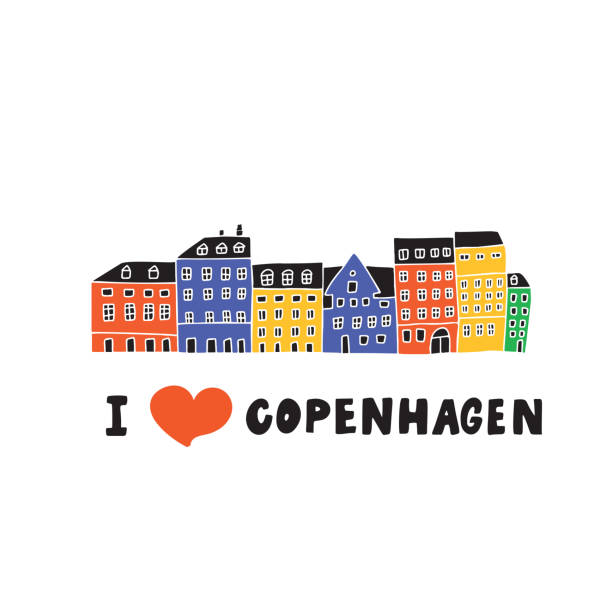 I love Copenhagen. Illustration of Copenhagen houses view. Nyhavn. Doodle. Vector. I love Copenhagen. Illustration of Copenhagen houses view. Nyhavn. Doodle. Vector nyhavn stock illustrations