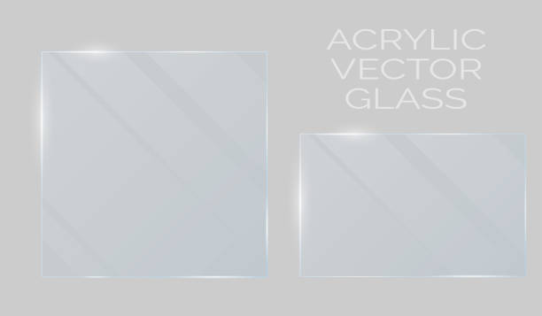 ilustrações de stock, clip art, desenhos animados e ícones de vector plastic and acrylic glass mockup with glow light reflection on the edge of frame. window, screen or plate  with shiny glare effect on a transparent white gray background. - acrylic