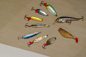 Set of different lures for catching predatory fish.
