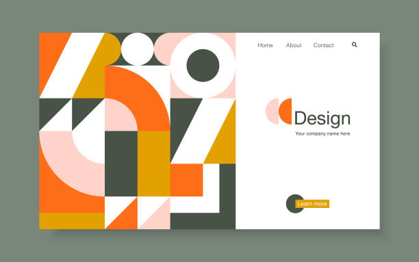Vector banner with bright geometric forms in trendy bauhaus style. Landing page design template, stock vector illustration.