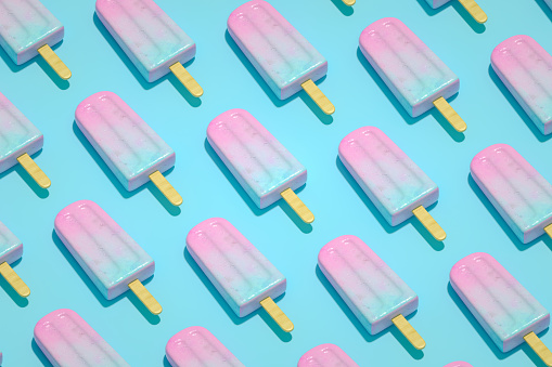 3d rendering of Ice cream stick, Popsicle, Minimal summer on colorful background, isometric view.