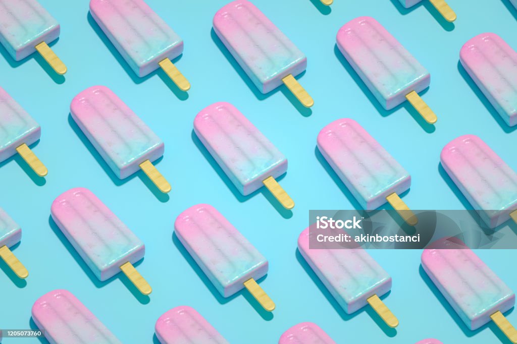 Ice cream stick, Popsicle, Minimal summer concept, Isometric view. 3d rendering of Ice cream stick, Popsicle, Minimal summer on colorful background, isometric view. Backgrounds Stock Photo
