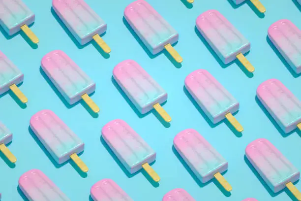 3d rendering of Ice cream stick, Popsicle, Minimal summer on colorful background, isometric view.