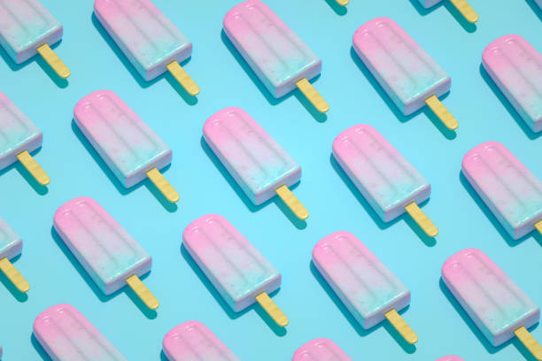 ice cream stick, popsicle, minimal summer concept, isometric view. - comida doce ilustrações imagens e fotografias de stock