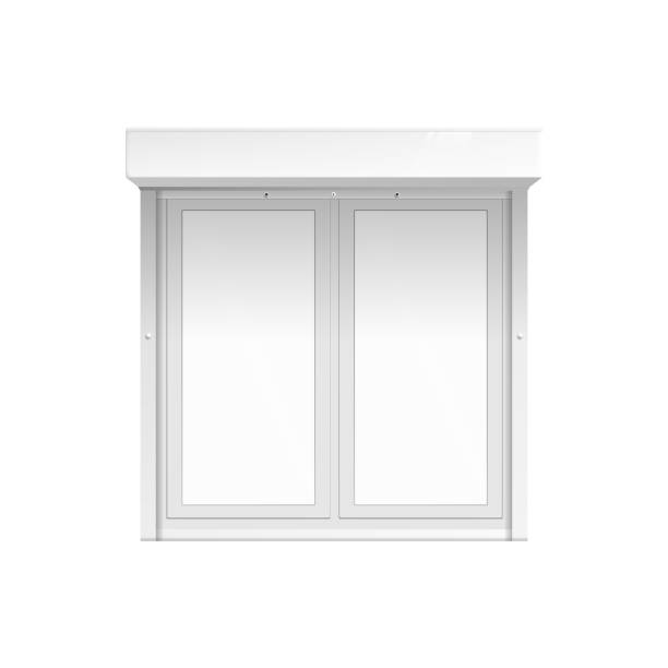 ilustrações de stock, clip art, desenhos animados e ícones de realistic outdoor double window mockup closed shut with white blank glass - door symmetry wood closed