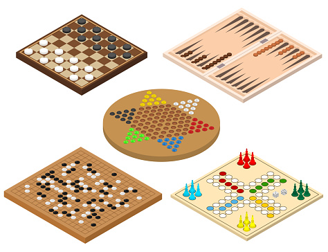 Board Games Sign 3d Icon Set Isometric View Include of Chinese Checkers and Backgammon. Vector illustration of Icons