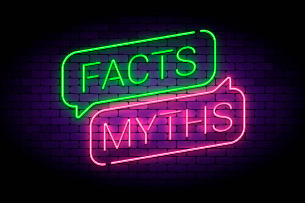 istock Facts and myths sign in glowing neon style. 1205079138