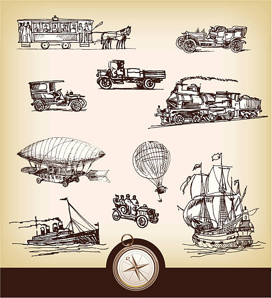 Set of vintage transport vector art illustration