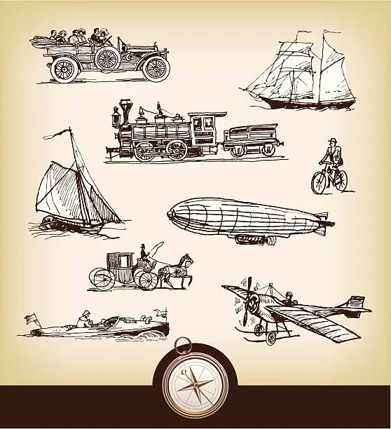 Vector illustration of Set of vintage transport