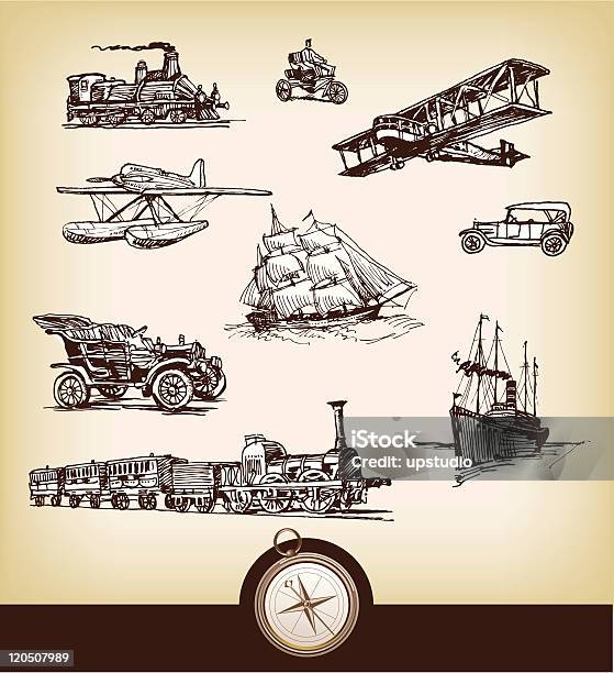 세트마다 빈티지 전송 기차에 대한 스톡 벡터 아트 및 기타 이미지 - 기차, 드로잉, 복고풍