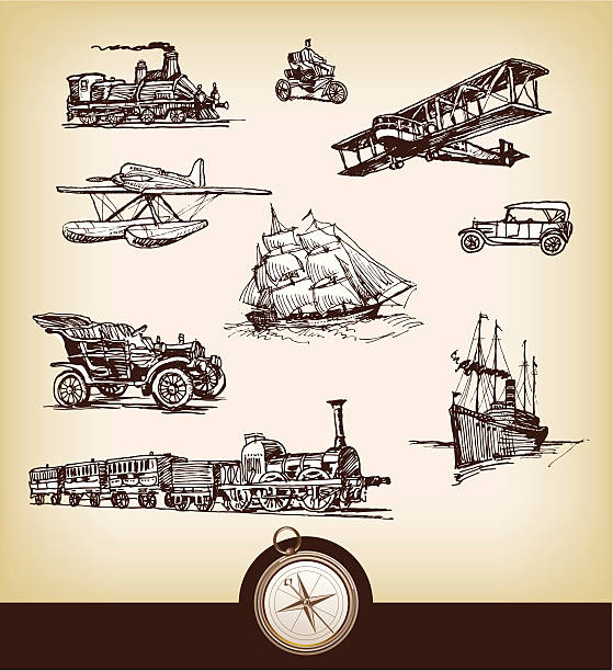 Set of vintage transport vector art illustration