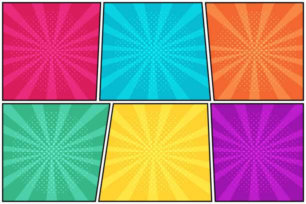 красочный комический фон в стиле поп-арта, полутоновая тень, пустой шаблон. вектор - звуков�ые эффекты stock illustrations