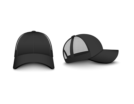 Template Of Trucker Cap With Mesh Set Realistic Vector Illustrations ...