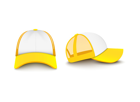 Yellow baseball trucker cap mockup from front and side view