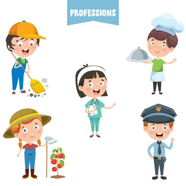 Vector illustration of Cartoon Characters Of Different Professions