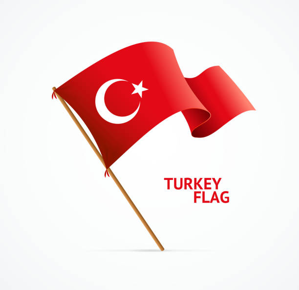 ilustraciones, imágenes clip art, dibujos animados e iconos de stock de realista 3d detallada bandera de turquía en el asta de la bandera. vector - turquia bandera