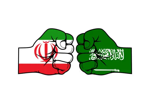 Vector illustration of Iran vs Saudi Arabia Middle East conflict
