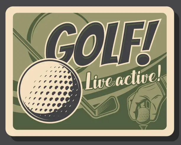 Vector illustration of Golf sport player hand with ball, club and tee