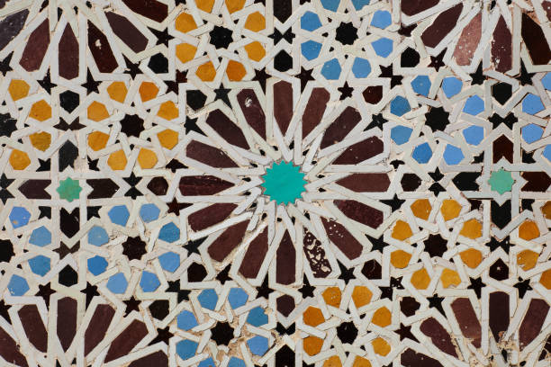 istock Traditional flower mosaics in blue and brown tile 1205087856