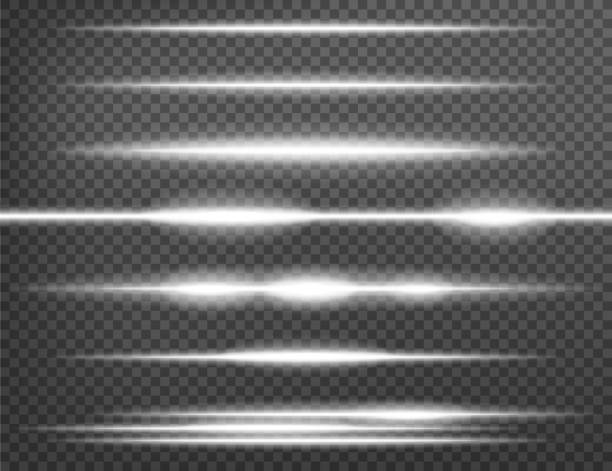 ilustrações de stock, clip art, desenhos animados e ícones de horizontal lens flares pack. laser beams, horizontal light rays isolated on transparent background. vector illustration. - serhii