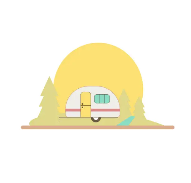 Vector illustration of Camper Trailer Forest and Sun V2