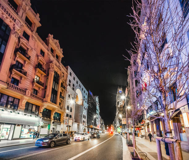 istock Beautiful buildings in GranVia at night 1205097642