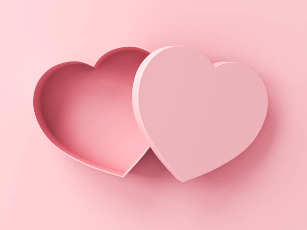 Blank heart box open isolated on pink pastel color background with shadow