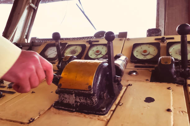 old vintage bus gear shit lever, interior of a retro vehicle