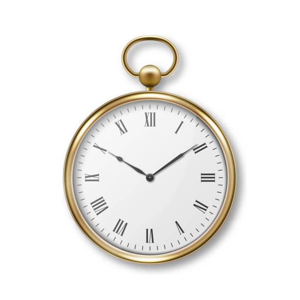 ilustrações, clipart, desenhos animados e ícones de 3d metal branco metal old vintage pocket watch com roman numerals icon closeup isolado em white background. face do relógio antigo, modelo de design, ilustração do vetor de ações. visão superior - pocket watch watch clock pocket