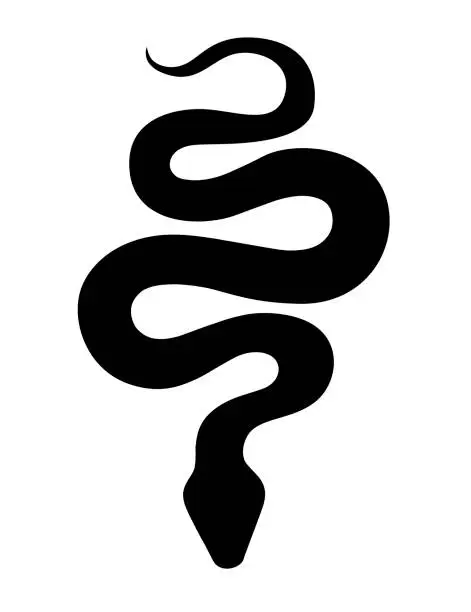 Vector illustration of Black silhouette snake cartoon animal design flat vector illustration isolated on white background