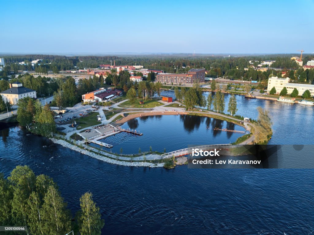 Aerial view of Ilosaari Island on Pielisjoki river in Joensuu, Finland. Finland Stock Photo